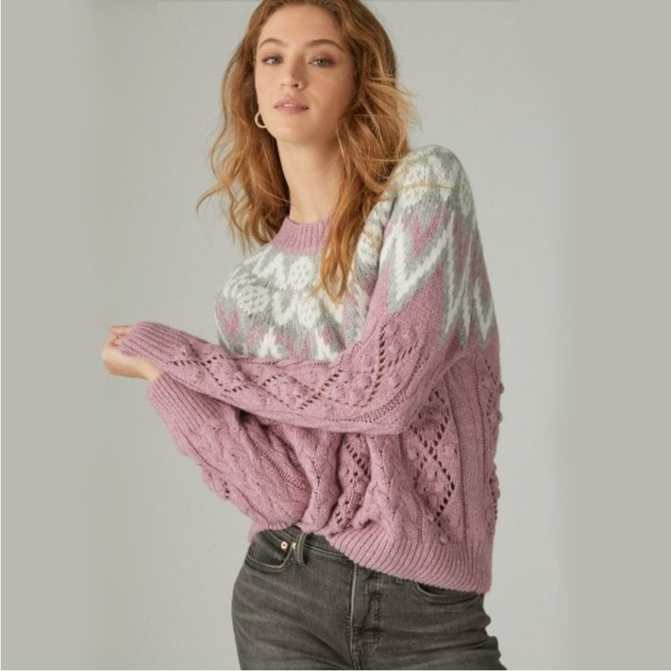 Lucky Brand Fair Isle Sweater Nordic Scandi Girl